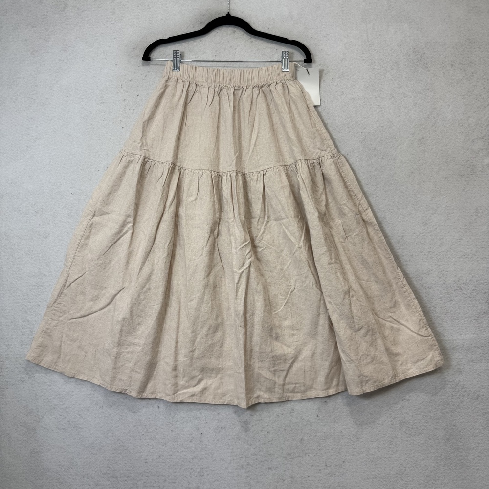 Moi Skirt Womens Small Beige Peasant Tiered Midi Elastic Waist Cotton Casual